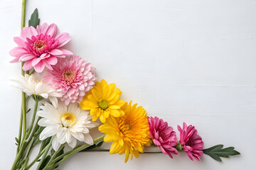 bouquet of flowers corner of white background 