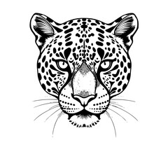 Leopard Head Detailed Line Art Black and White