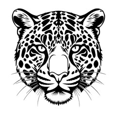 Jaguar Head Graphic Illustration Black and White, Feline Animal Isolated on White