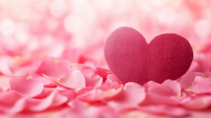 Obraz premium Blank Valentines Day greeting card on a soft pink background, delicate rose petals