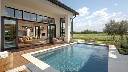 Fototapeta premium Modern home with pool and patio
