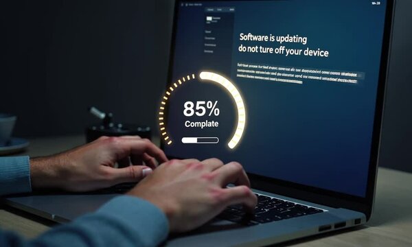 Operating system upgrade concept, installation app and software update process, modernize user equipment, update modern functions, developer released new version Improved security. User is downloading