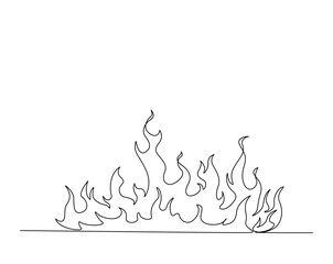 Fire flame outline drawing illustration. one continuous line drawing of hot fire.