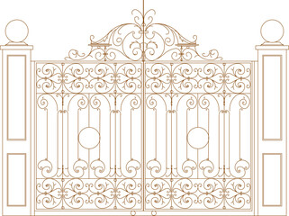 silhouette design vector illustration sketch image of iron fence gate trellis classic vintage minimalist ethnic europe