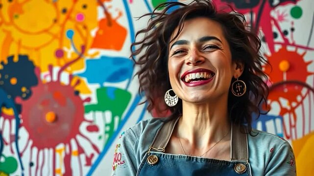 Joyful Artist Portrait Against Vibrant Background