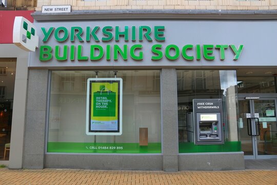 HUDDERSFIELD, UK - JULY 10, 2016: Yorkshire Building Society branch in Huddersfield, UK. YBS is the 2nd largest building society in the UK, with more than 33 billion GBP in assets.