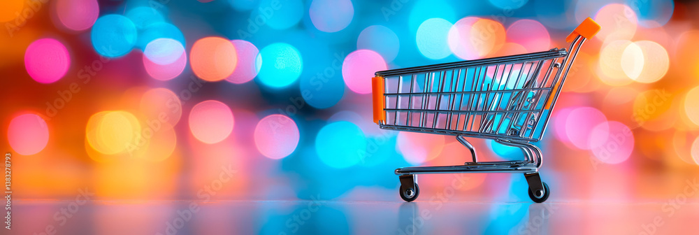 Aufkleber A dreamy department store scene with a trolley handle in focus and the rest fading into colorful