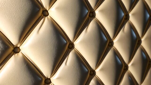 Background texture of tufted upholstery for furniture or wall panels featuring a deep diamond pattern, close-up.