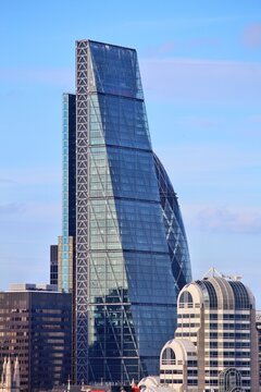 LONDON, UK - JULY 8, 2016: Leadenhall Building in London, UK. Among its tenants are Aon insurance broker and Amlin insurance group.