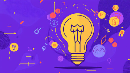 A light bulb is surrounded by a bunch of other icons, including a cell phone