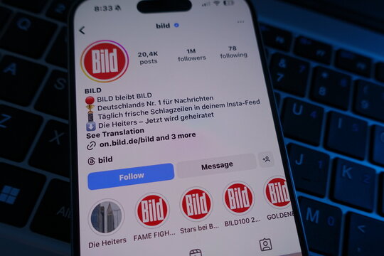 Kiel, SH, Germany, 04-04-2025: BILD: A Glimpse into BILDs Engaging Instagram Presence with 204K Posts and 1M Followers
