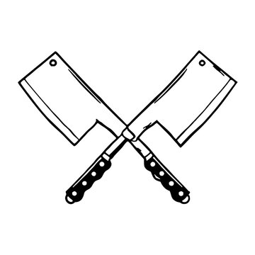 Crossed Cleavers Icon - Bold Butcher Knife Logo, black and white icon set, black and white paper clip, black and white paper clip art