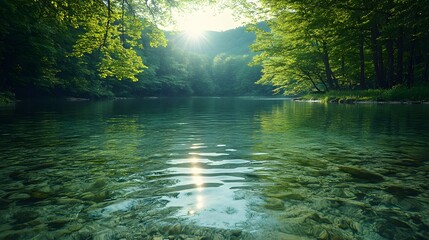 Nature reserve with clear water and abundant wildlife preserving biodiversity