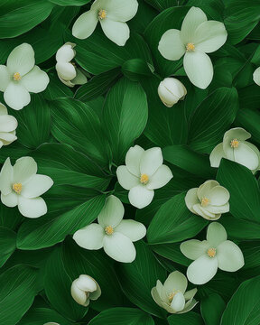 Visually appealing natural scene showcasing fresh Tabernanthe iboga leaves and delicate blossoms,