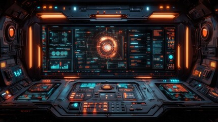 Fototapeta premium Futuristic spaceship cockpit interior