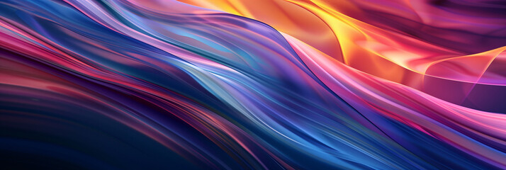 Smooth, flowing waves of color transition from cool blue and purple to warm orange and pink in abstract image.