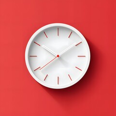 White Clock with Red Accents on Red Background