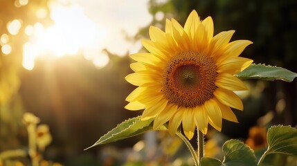 Fototapeta premium Vibrant Sunflower Blossom Radiating Beauty in Soft Evening Light