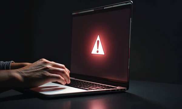 System warning hacked alert, cyberattack on computer network. Cybersecurity vulnerability, data breach, illegal connection, compromised information concept. Malicious software, virus and cybercrime.