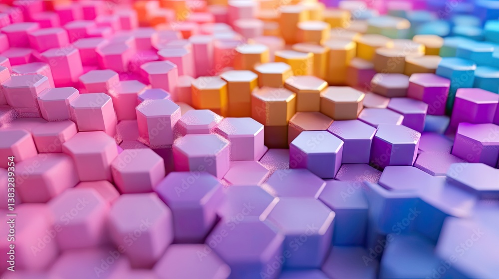 Poster colorful hexagonal patterns in gradient shades for background design
