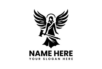Obraz premium Stylized Angel with Sword Vector Graphic. Angel Law Logo Design