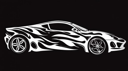 Fototapeta premium White stylized sports car graphic design on black background.