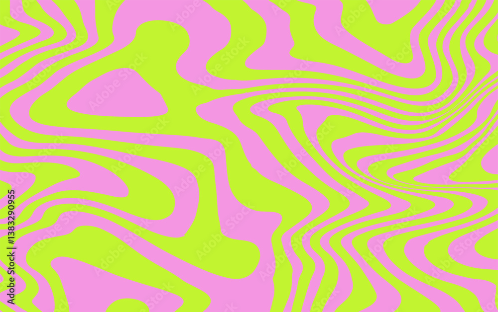 Poster vibrant abstract design with wavy lines in neon pink and green. the dynamic, flowing pattern creates