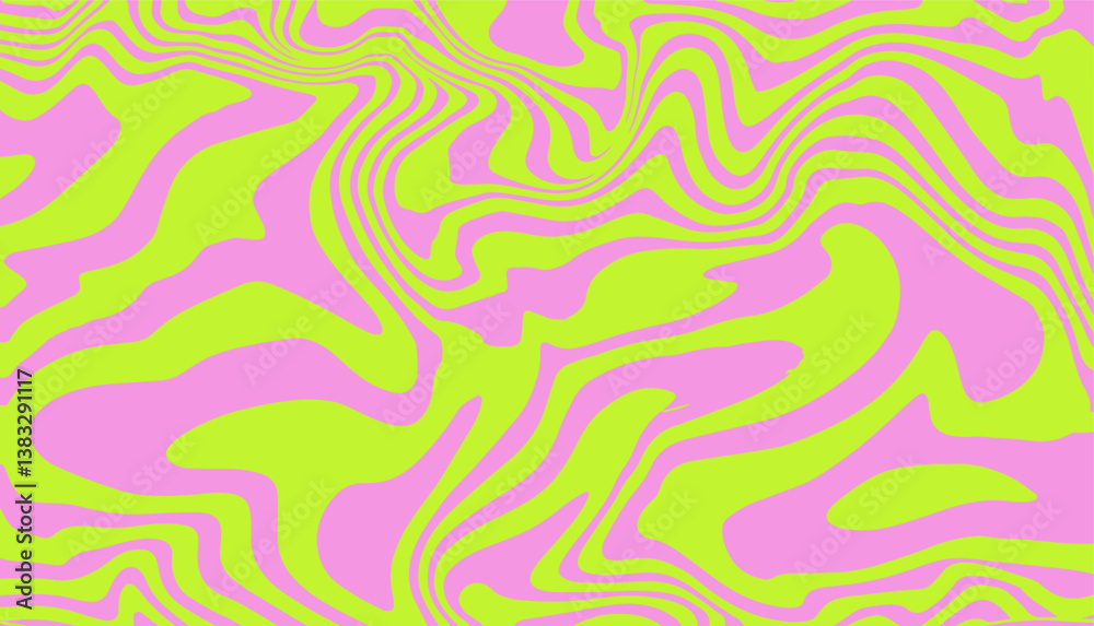 Poster vibrant abstract design with wavy lines in neon pink and green. the dynamic, flowing pattern creates