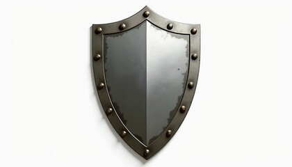 Military steel shield, gray, special for protection, used in wars, metallic and durable, isolated on a white background