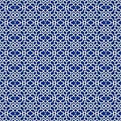 Geometric set of seamless blue and white patterns. Simple vector graphics. marocco arabic	
