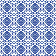 Fototapeta premium Geometric set of seamless blue and white patterns. Simple vector graphics. marocco arabic 