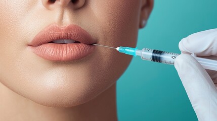 Close-up of cosmetic doctor injecting lip fillers in salon setting for beauty enhancement