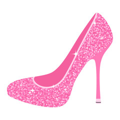 Stylish y2k millennium pink high-heel shoe with a sparkling glitter texture. Perfect for fashion, glamour, and beauty themes. Teen girl of 90s 2000s pop aesthetic. Elegant and chic.