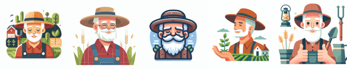 a collection of old farmers in vector