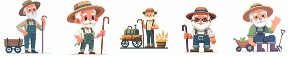 a collection of old farmers in vector