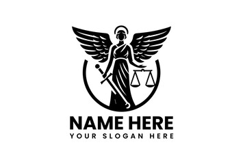 Monochrome Angel with Sword Illustration. Minimalist Legal Art