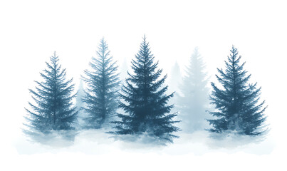 Obraz premium illustrations of various trees, leaves, grasses, and botanical elements on white background.