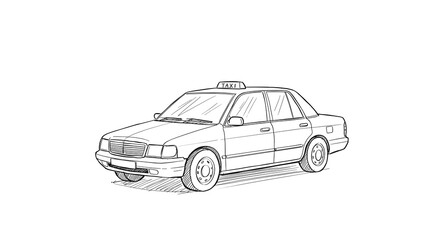 Fototapeta premium Sketch of Sedan Taxi Car Illustration Isolated on White Background
