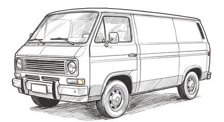 Fototapeta premium Sketch of Classic Van Vehicle Detailed Black and White Illustration