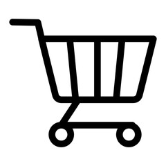 Illustration of a black icon of a supermarket shopping cart or basket isolated on a white background