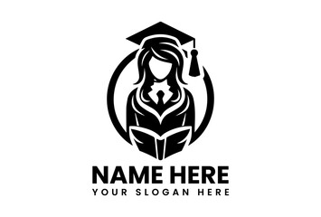Monochrome Female Graduate Reading Illustration. Minimalist Education Art