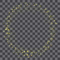 Vector dust sparks and yellow sky stars. Flash shine with special light. Golden sparkles Christmas light effect. Sparkling magical dust particles.