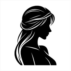 Black silhouette of a woman in profile view, minimalist vector illustration
