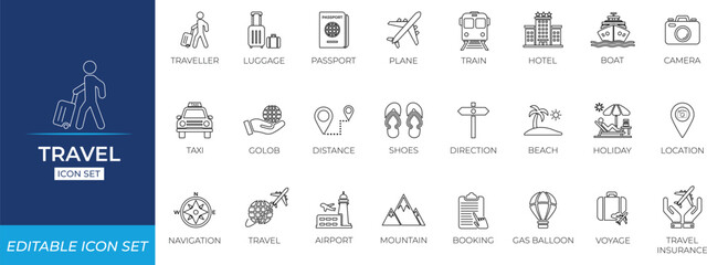 Travel Line Icon Set.
