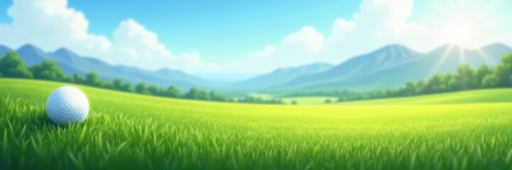 Fototapeta premium Golf ball rests on lush green course scenery