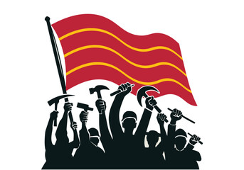 Fototapeta premium May Day Vector Illustrations - Workers Unity, Labor Rights, Solidarity, T-shirt, Poster, Sticker, Social Media, Animated GIF, Solid Colors, No Gradients