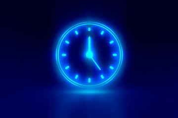 Clock on blue gradient background, illustration. Time concept