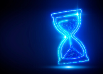 Hourglass on blue gradient background, space for text. Time concept