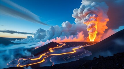 Volcano Eruption with Lava Flow