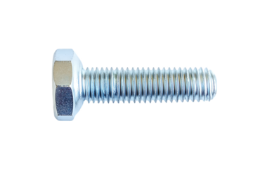 Hex Head Bolt, Close-up, Zinc-Plated, Isolated on White